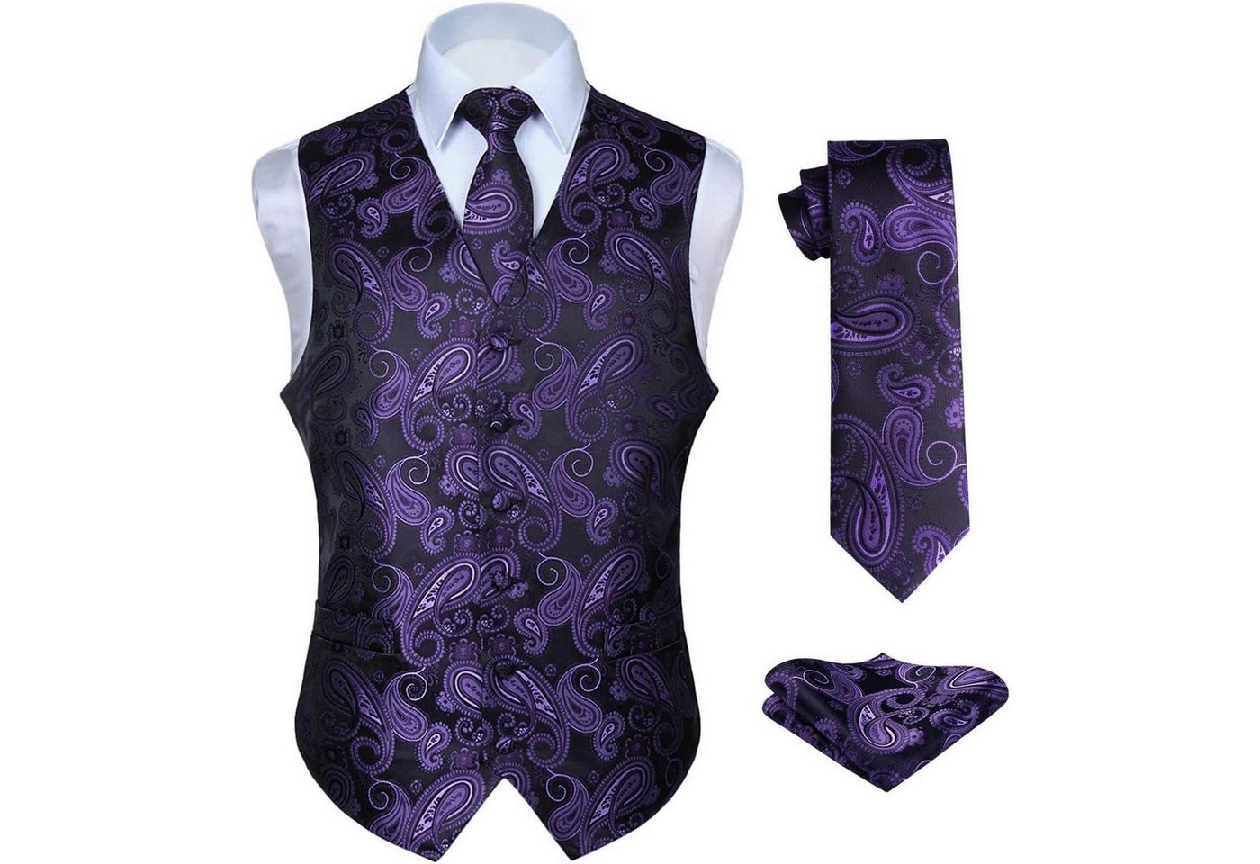 LuxusKollektion Krawatte Weste Herren Paisley Jacquard Krawatte M PF Purpur Pesley Blume F von LuxusKollektion