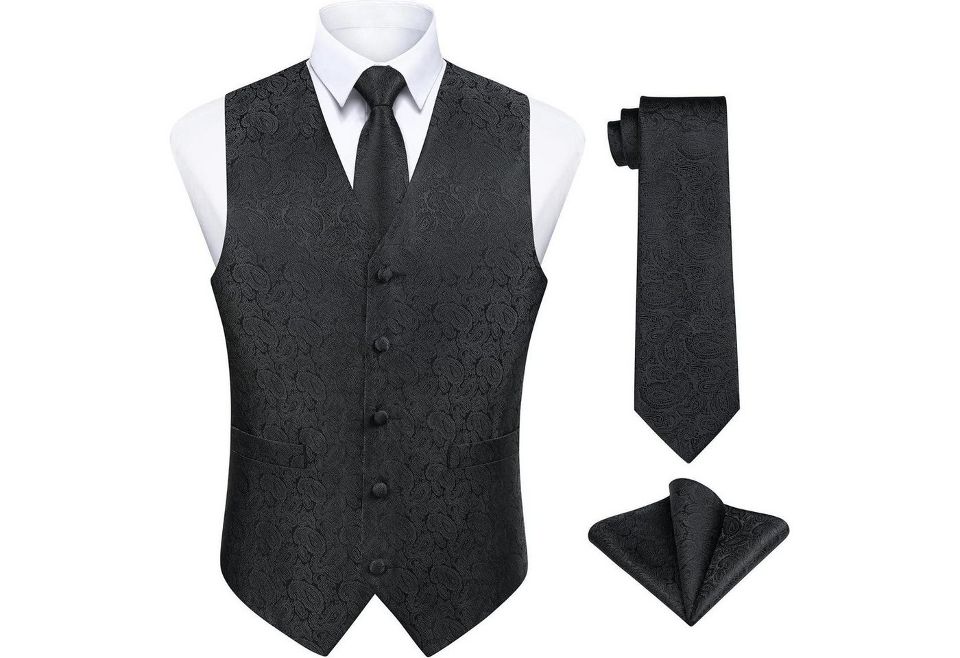 LuxusKollektion Krawatte Weste Herren Paisley Jacquard Krawatte Pocket M Schwarz Blumen-1 von LuxusKollektion