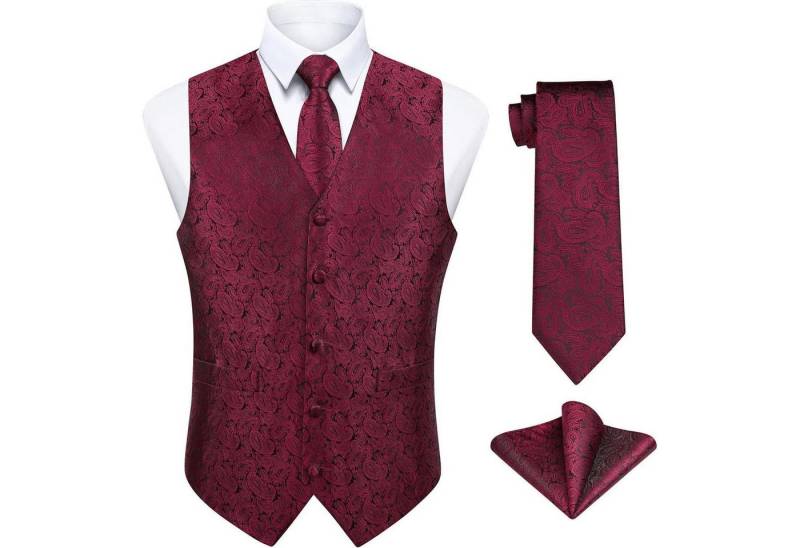 LuxusKollektion Krawatte Weste Herren Paisley Jacquard Krawatte Pocket Square 4XL Rot Paisley-1 von LuxusKollektion