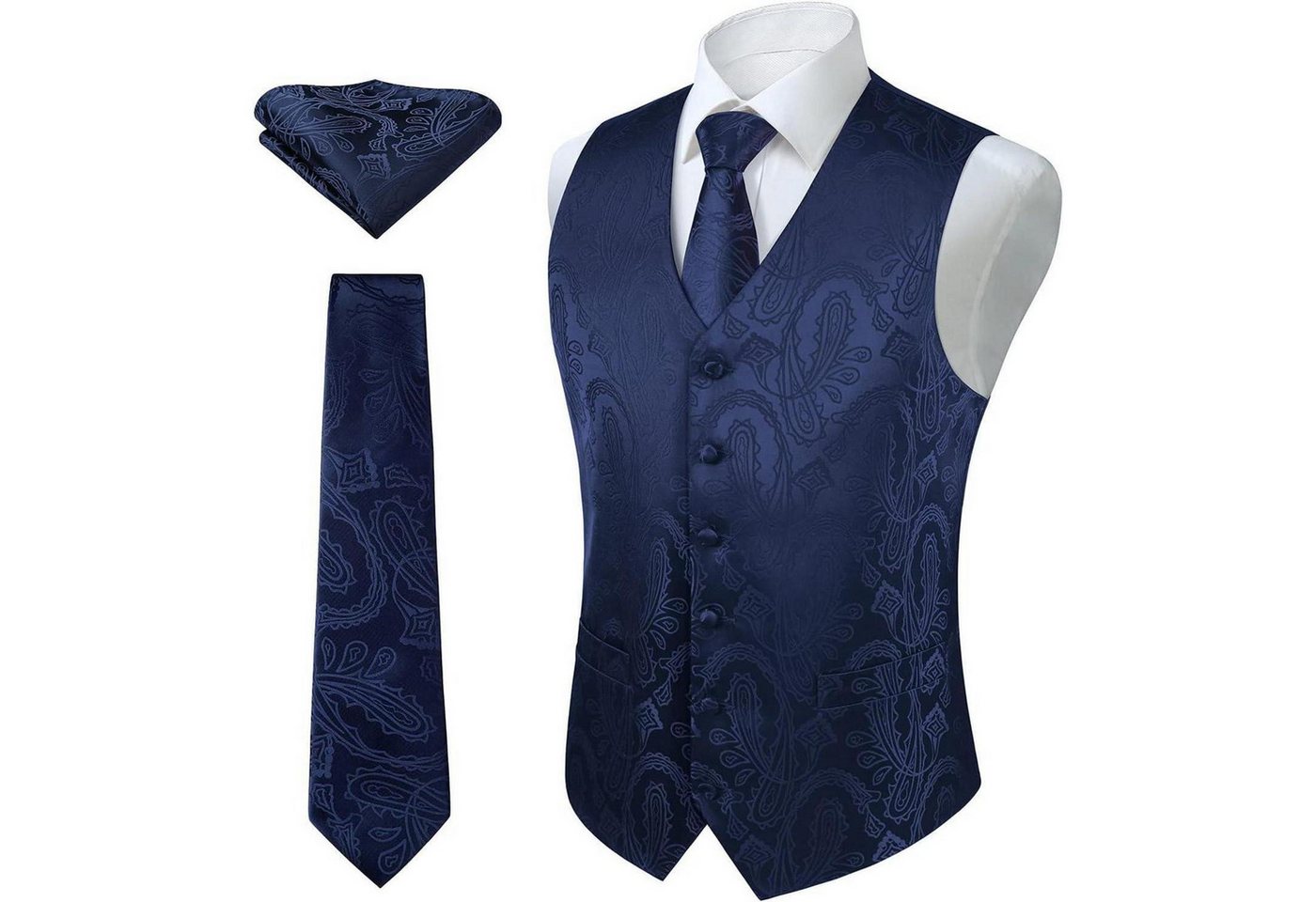 LuxusKollektion Krawatte Weste Herren Paisley Jacquard Krawatte Pocket Square XL Blau LuxusKollektion Krawatte Weste Herren Paisley Jacquard Krawatte Pocket Square XL Blau von LuxusKollektion