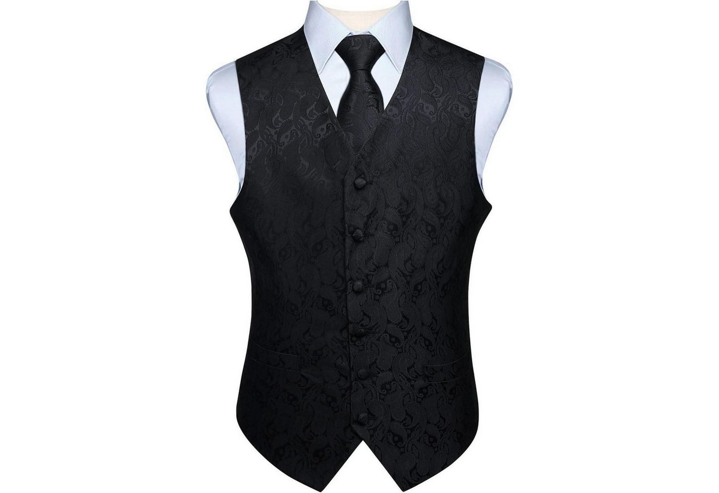 LuxusKollektion Krawatte Weste Herren Paisley Jacquard Krawatte Pocket Square XS Schwarz von LuxusKollektion