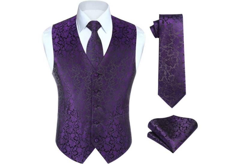 LuxusKollektion Krawatte Weste Herren Paisley Krawatte Einstecktuch Anzugset L Lila-2 von LuxusKollektion