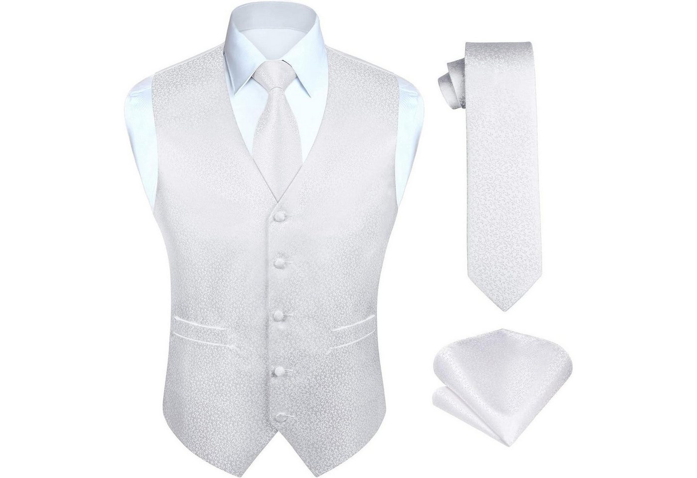 LuxusKollektion Krawatte Weste Herren Set Krawatte Einstecktuch Jacquard Hochzeit L Weiß 1 von LuxusKollektion