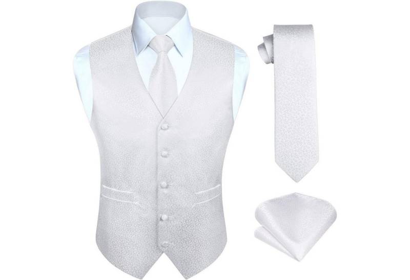 LuxusKollektion Krawatte Weste Herren Set Krawatte Einstecktuch Jacquard Hochzeit L Weiß 1 von LuxusKollektion