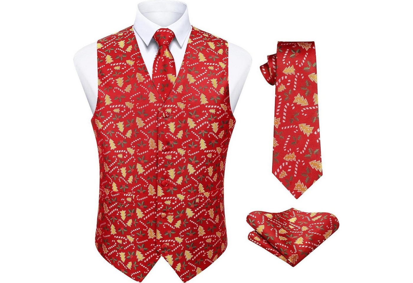 LuxusKollektion Krawatte Weste Herren Weihnachten Santa Krawatte Anzugset L Rot-3 von LuxusKollektion