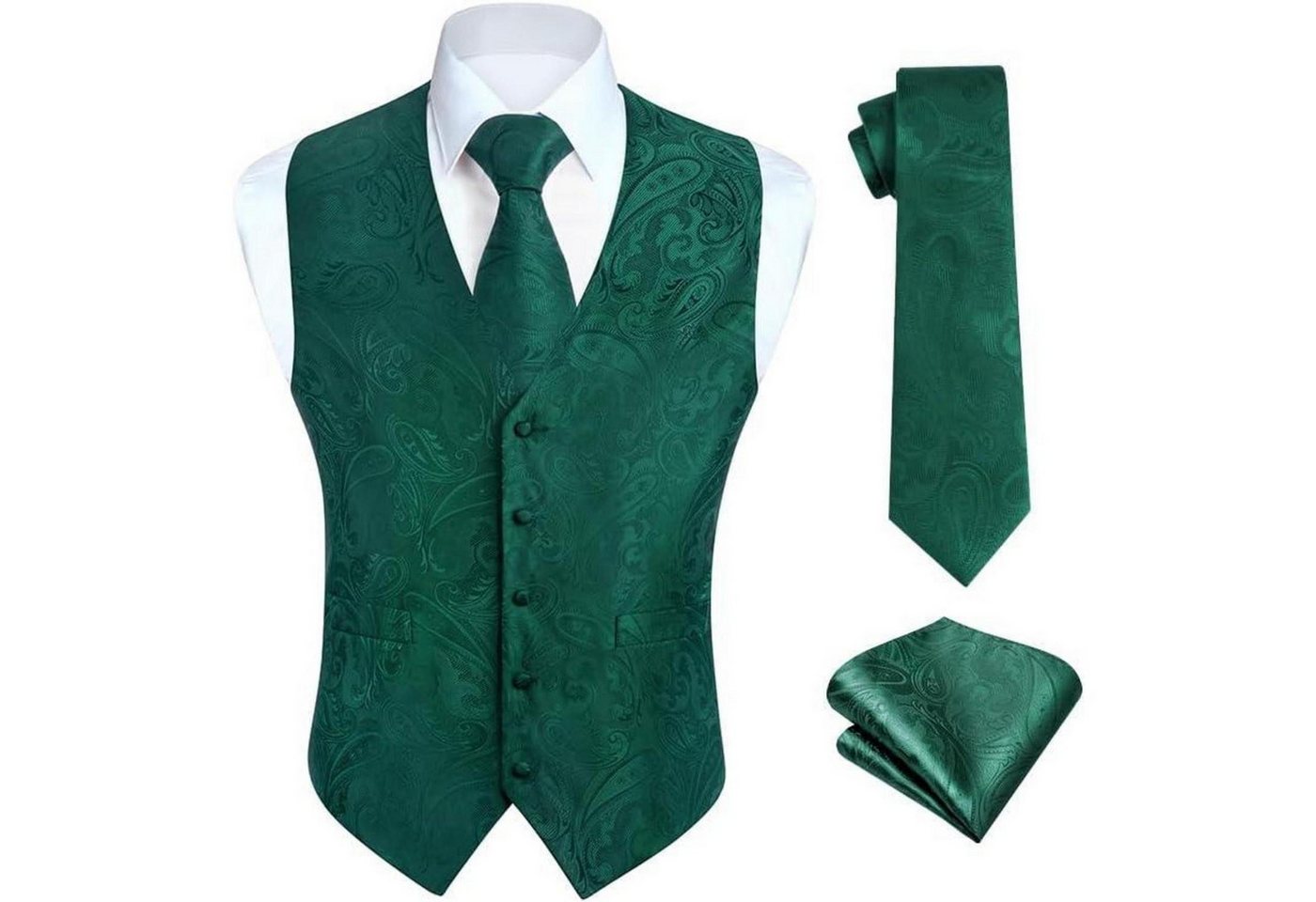 LuxusKollektion Krawatte Weste Herren floral Hochzeit Jacquard Krawatte Einstecktuch XXL Grün-N von LuxusKollektion