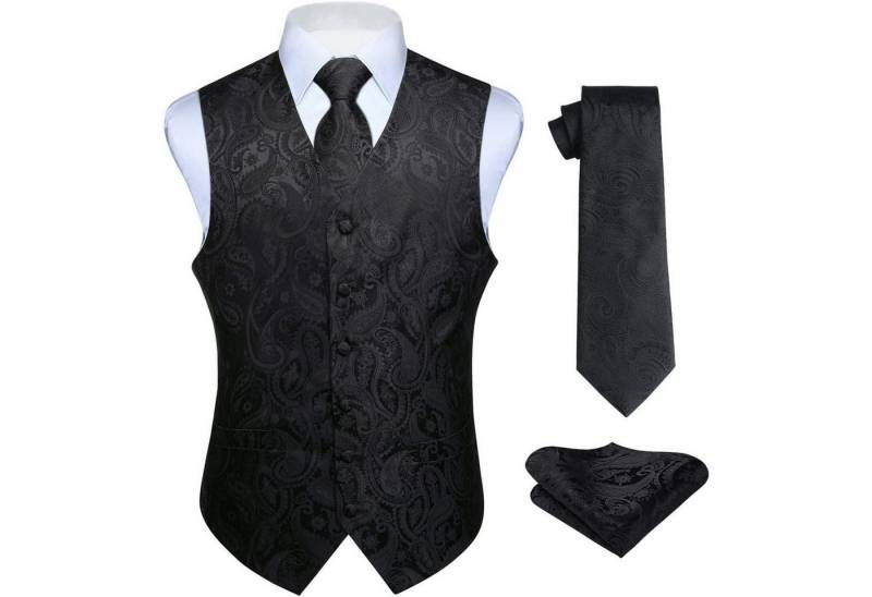 LuxusKollektion Krawatte Weste Krawatte Einstecktuch Jacquard Hochzeit Anzugset XXL Schwarz von LuxusKollektion