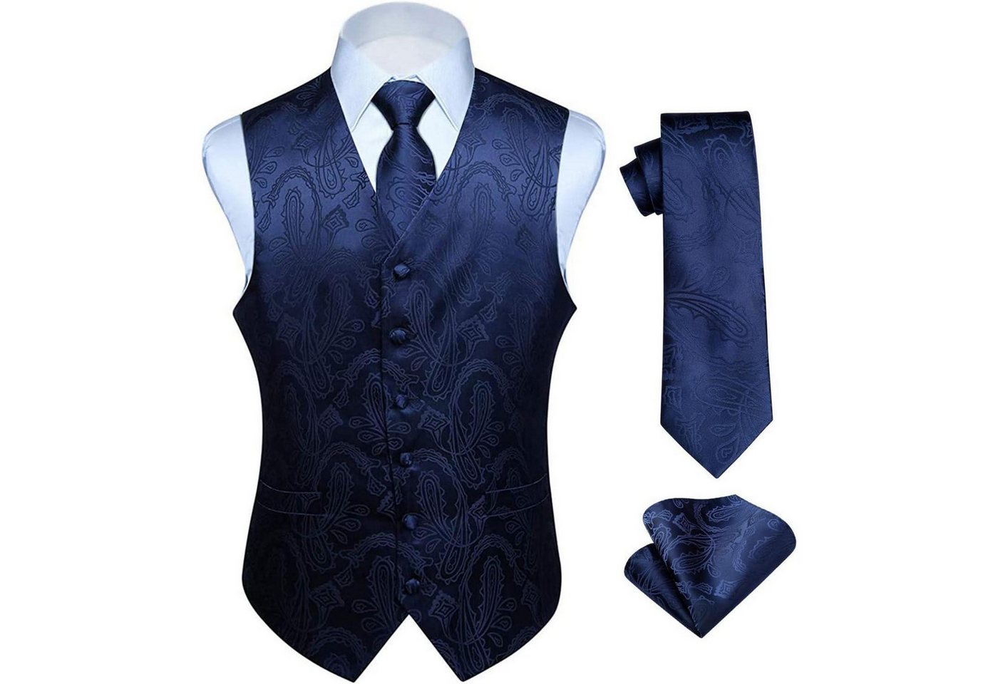 LuxusKollektion Krawatte Weste Krawatte Einstecktuch Jacquard Hochzeit Herren 6XL Navy Blau LuxusKollektion Krawatte Weste Krawatte Einstecktuch Jacquard Hochzeit Herren 6XL Navy Blau von LuxusKollektion