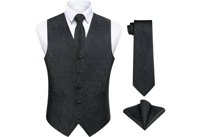 LuxusKollektion Krawatte Weste Krawatte Einstecktuch Paisley Jacquard XXL Schwarz Blumen-1 von LuxusKollektion