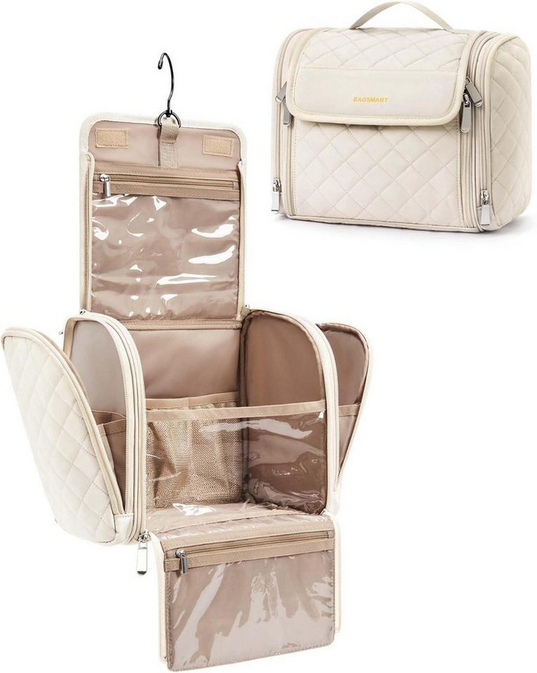 LuxusKollektion Kulturbeutel Großer Make-Up Organizer Damen Beige, Kulturtasche mit von LuxusKollektion
