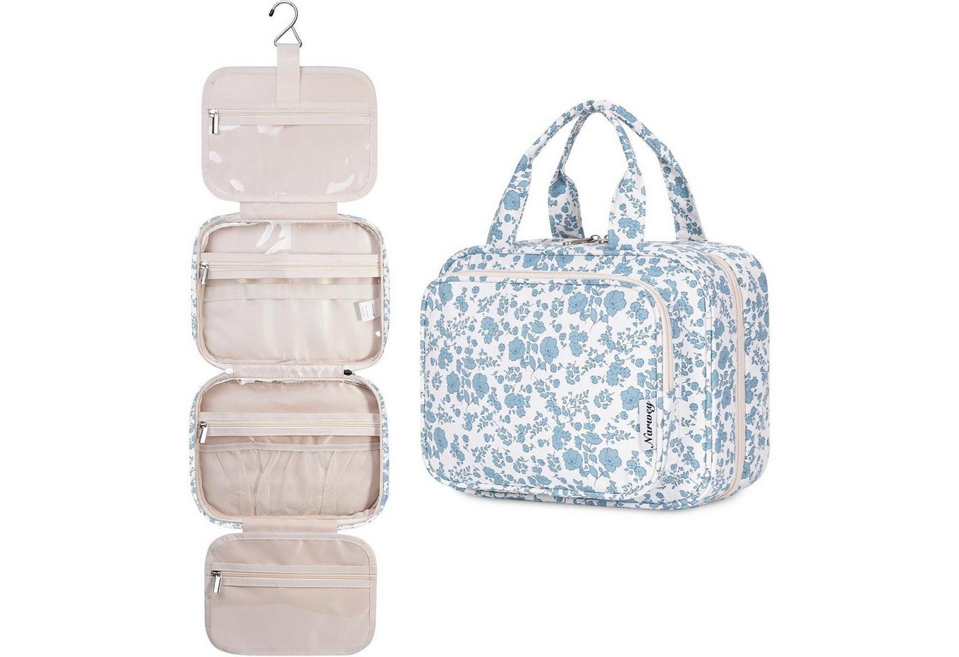 LuxusKollektion Kulturbeutel Kulturbeutel Damen Kulturtasche Kosmetiktasche B-kleine Blaue Blume M von LuxusKollektion