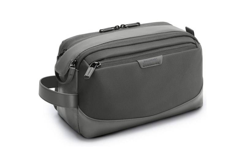 LuxusKollektion Kulturbeutel Kulturbeutel Herren Leder Doppkit Rasierbeutel Reise Grau von LuxusKollektion