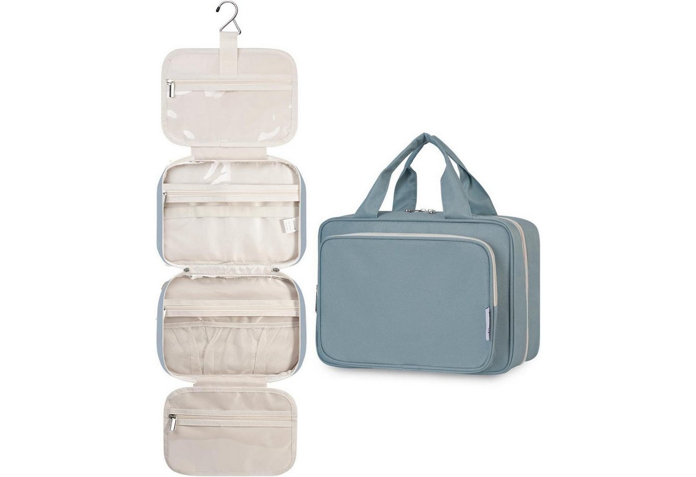 LuxusKollektion Kulturbeutel Kulturbeutel Kosmetiktasche Aufhängen Damen Mädchen A-graublau L von LuxusKollektion