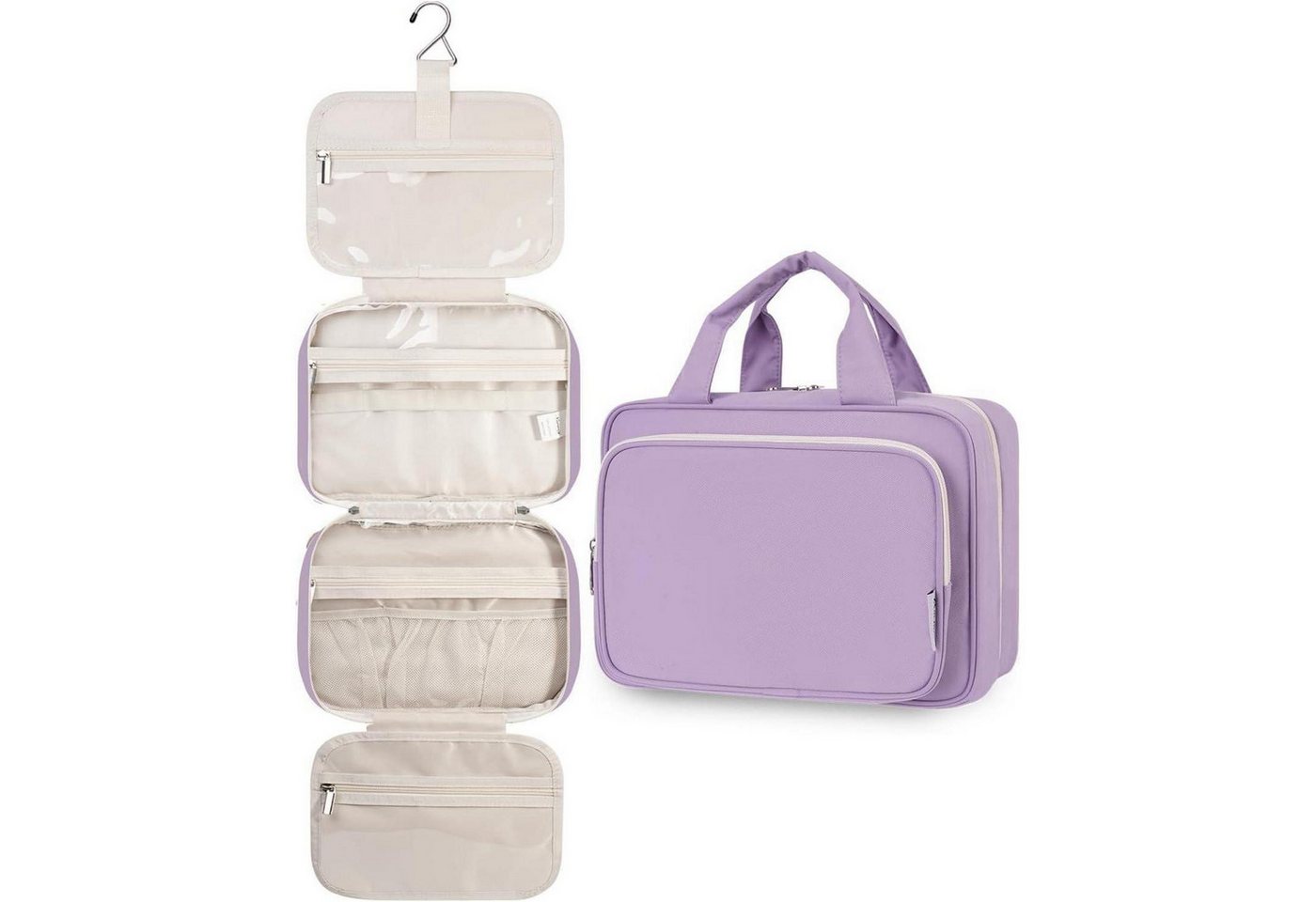 LuxusKollektion Kulturbeutel Kulturbeutel Kosmetiktasche Waschbeutel Aufhängen Damen Lila A-lila L von LuxusKollektion