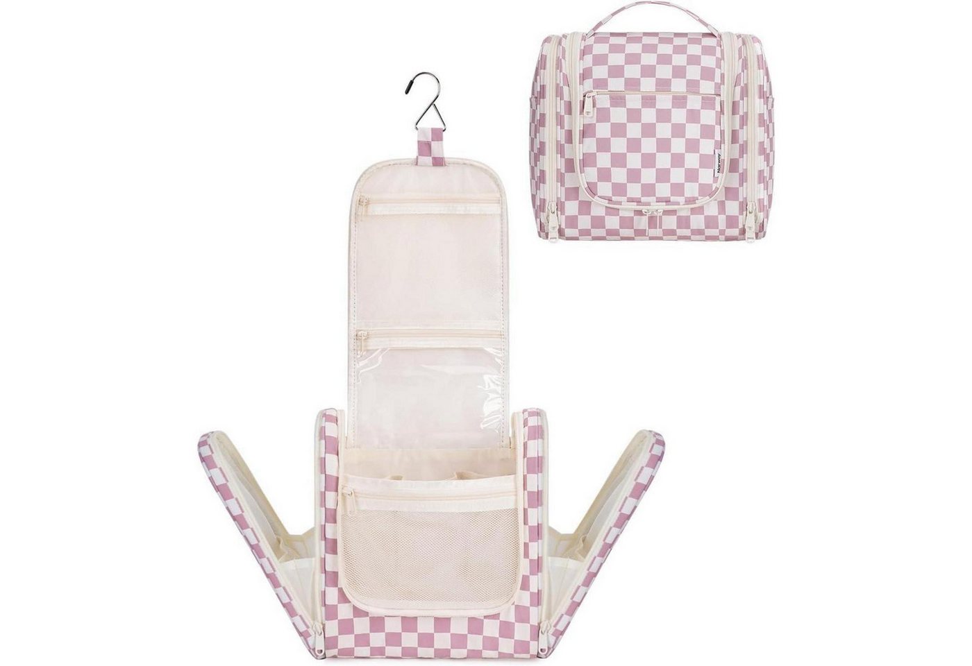 LuxusKollektion Kulturbeutel Kulturbeutel Schachbrettmuster Aufhängen Damen Gitter Staubrosa von LuxusKollektion