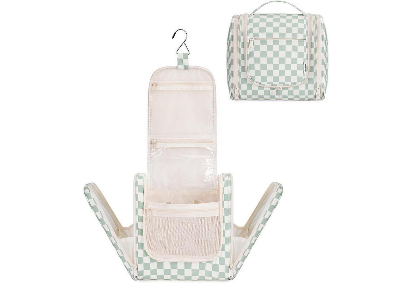 LuxusKollektion Kulturbeutel Kulturbeutel Schachbrettmuster Aufhänger Damen Gitter Mintgrünes von LuxusKollektion