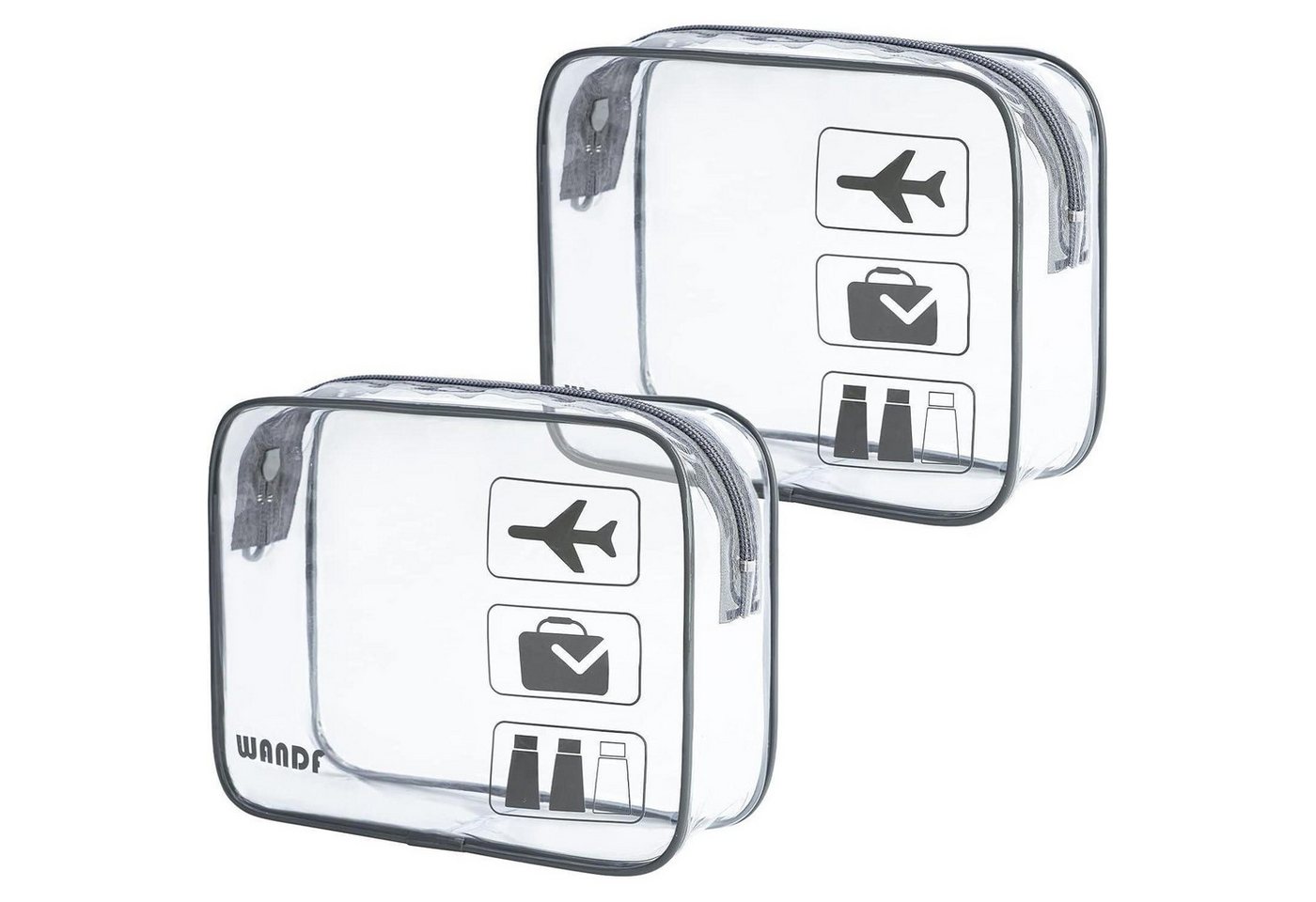 LuxusKollektion Kulturbeutel Kulturbeutel Transparent Toilettentasche Damen Grau 2 Packung mit 2 von LuxusKollektion