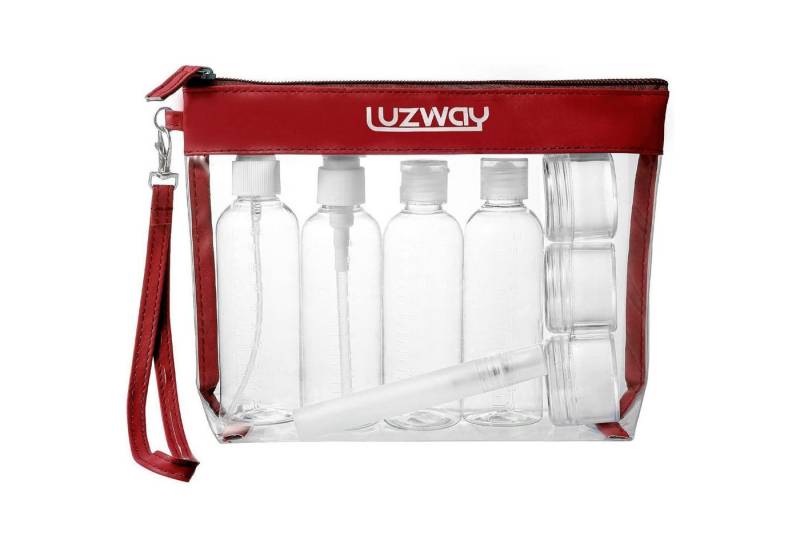 LuxusKollektion Kulturbeutel Kulturbeutel transparent 8 Reiseflaschen 100ml Rot+8 Reise Flaschen von LuxusKollektion