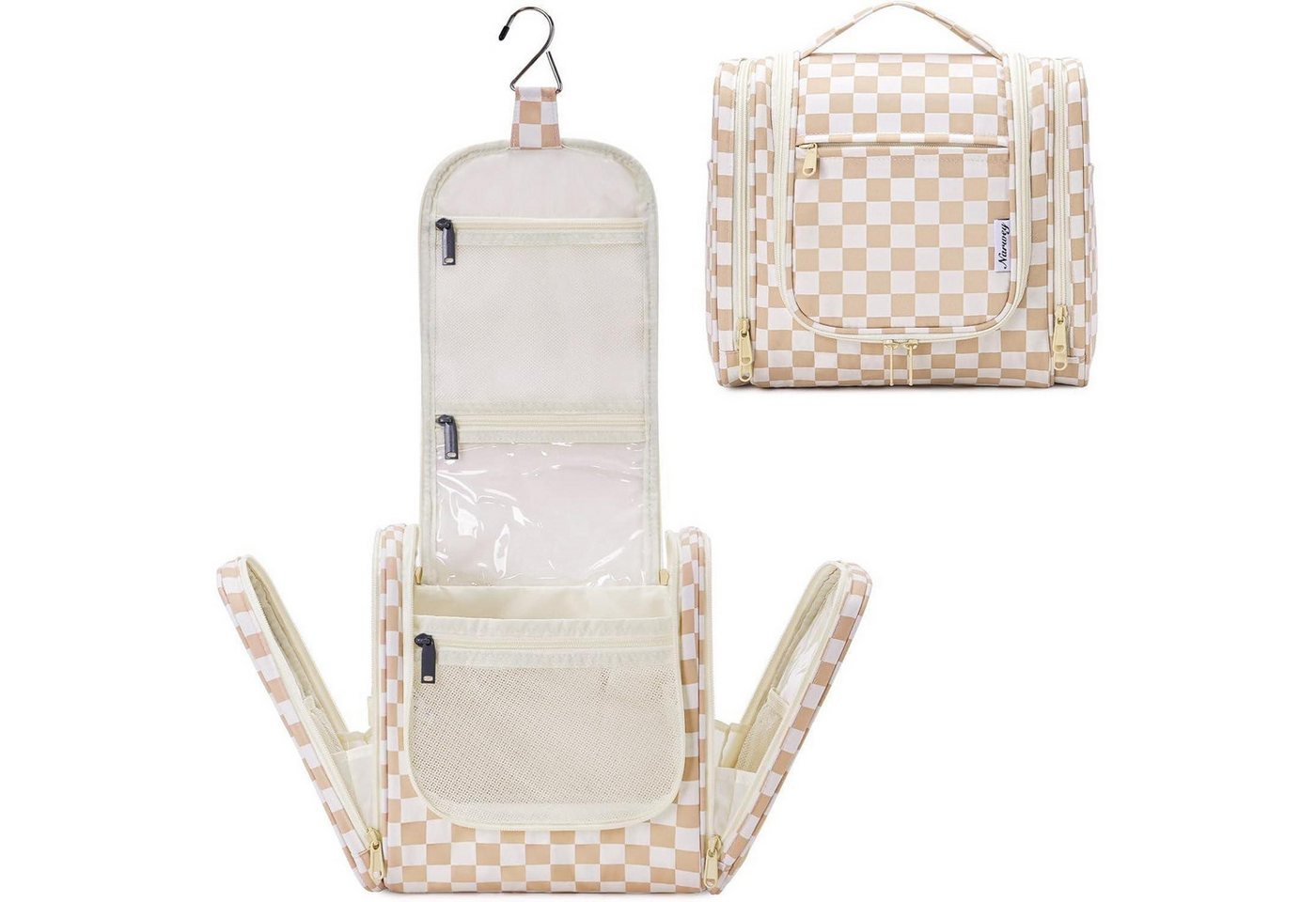 LuxusKollektion Kulturbeutel Kulturtasche Damen Herren Aufhängen Kulturbeutel Gitter Hellbraun von LuxusKollektion