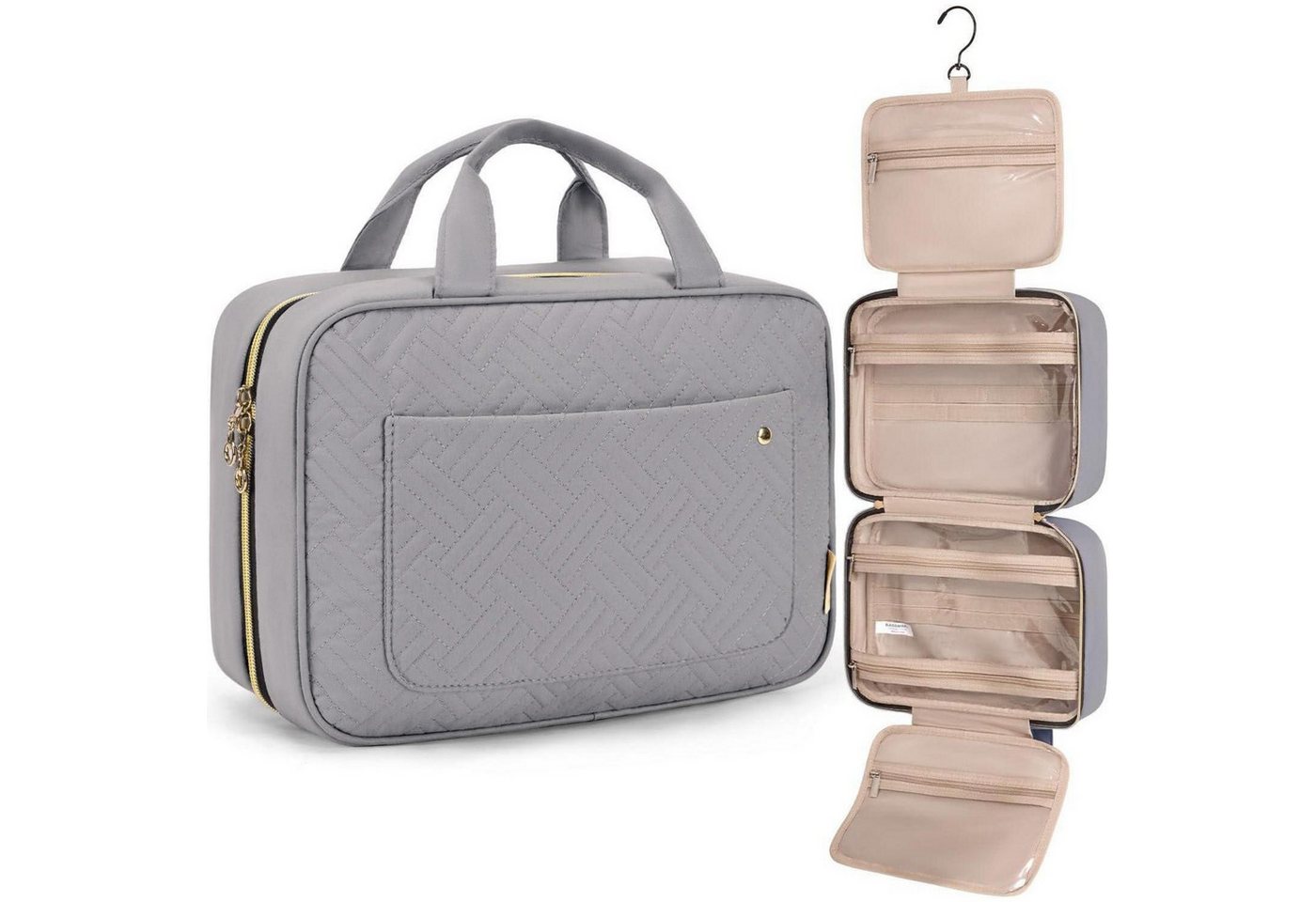 LuxusKollektion Kulturbeutel Kulturtasche Damen Kosmetiktasche transparent Aufhängen L-grau von LuxusKollektion