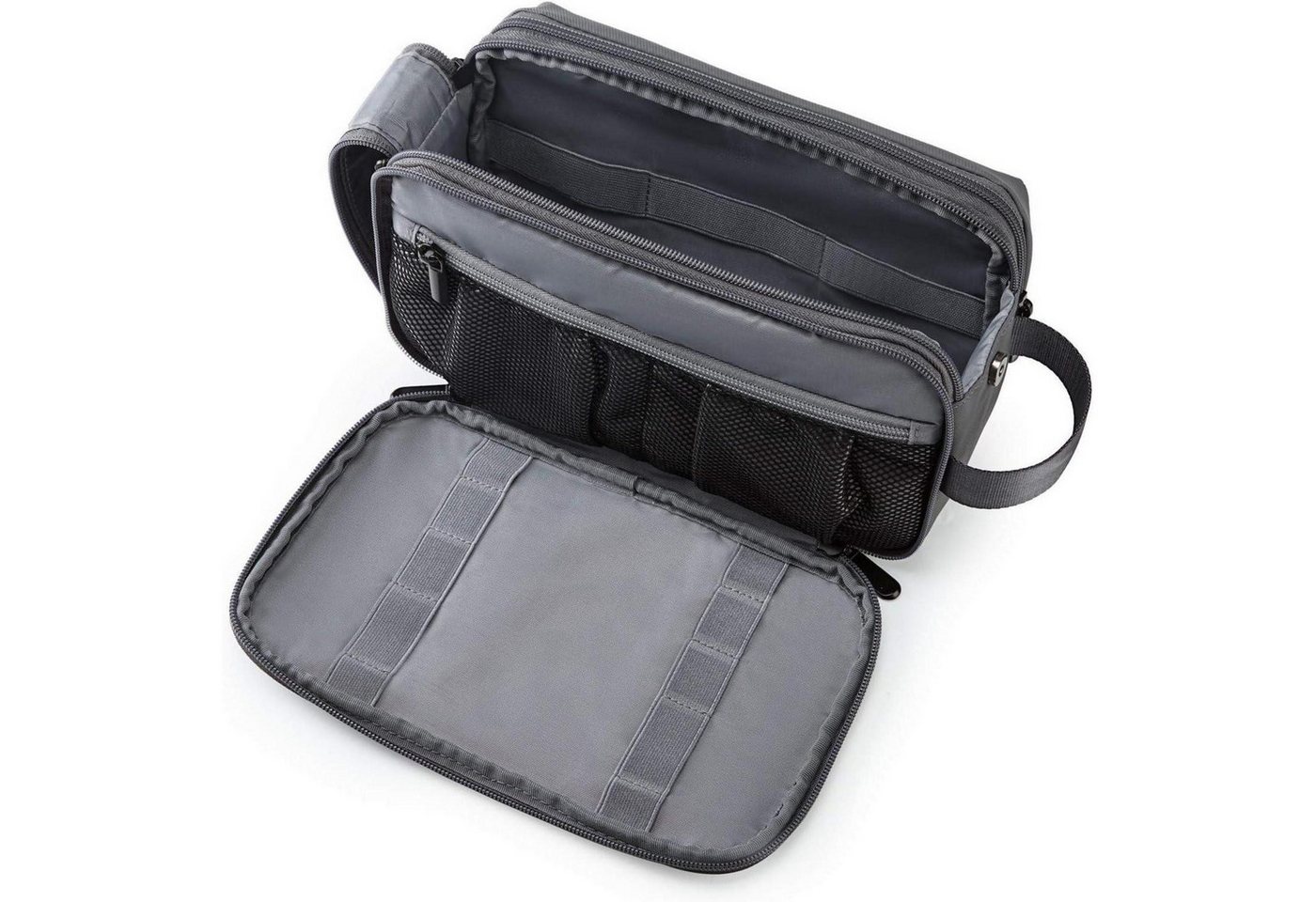 LuxusKollektion Kulturbeutel Kulturtasche Herren Kosmetiktasche Reißverschluss 5L M Grau-lederfolie von LuxusKollektion