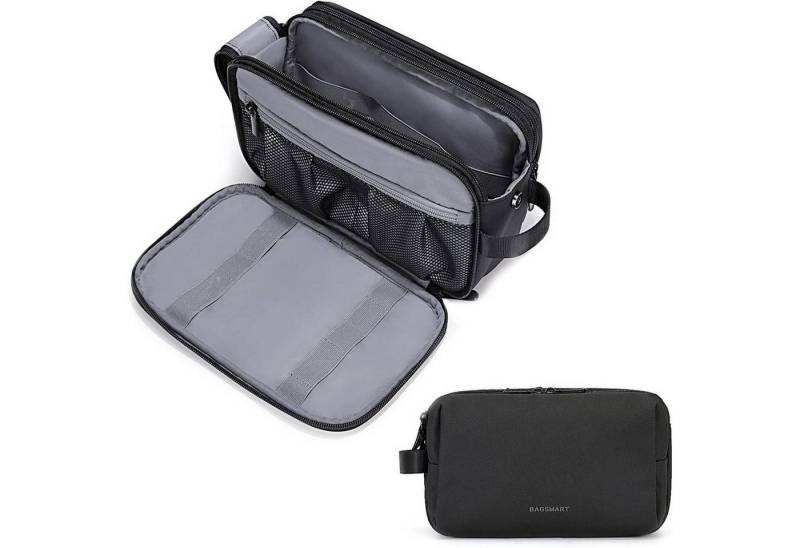 LuxusKollektion Kulturbeutel Kulturtasche Herren Rasiertasche Dopp Kit L Schwarz-lederfolie von LuxusKollektion