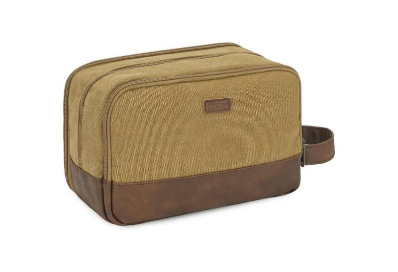 LuxusKollektion Kulturbeutel Kulturtasche Herren Reise Canvas Doppkit Ledertasche Khaki Braun von LuxusKollektion