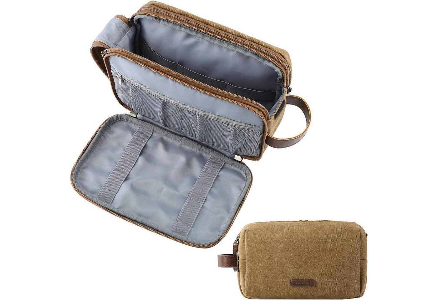 LuxusKollektion Kulturbeutel Kulturtasche Herren Reise Doppelreißverschluss 5L M Khaki-leinwand von LuxusKollektion