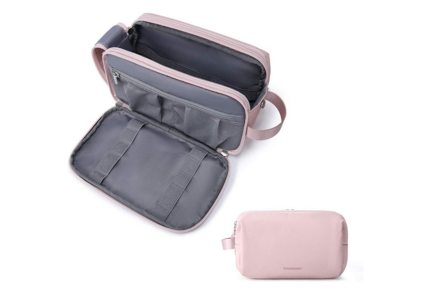 LuxusKollektion Kulturbeutel Kulturtasche Herren Reise Doppelreißverschluss 5L M Rosa-lederfolie von LuxusKollektion