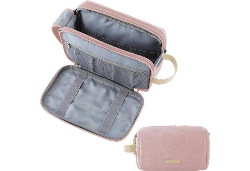 LuxusKollektion Kulturbeutel Kulturtasche Herren Reise Doppelreißverschluss 5L Rosa M Rosa-leinwand von LuxusKollektion