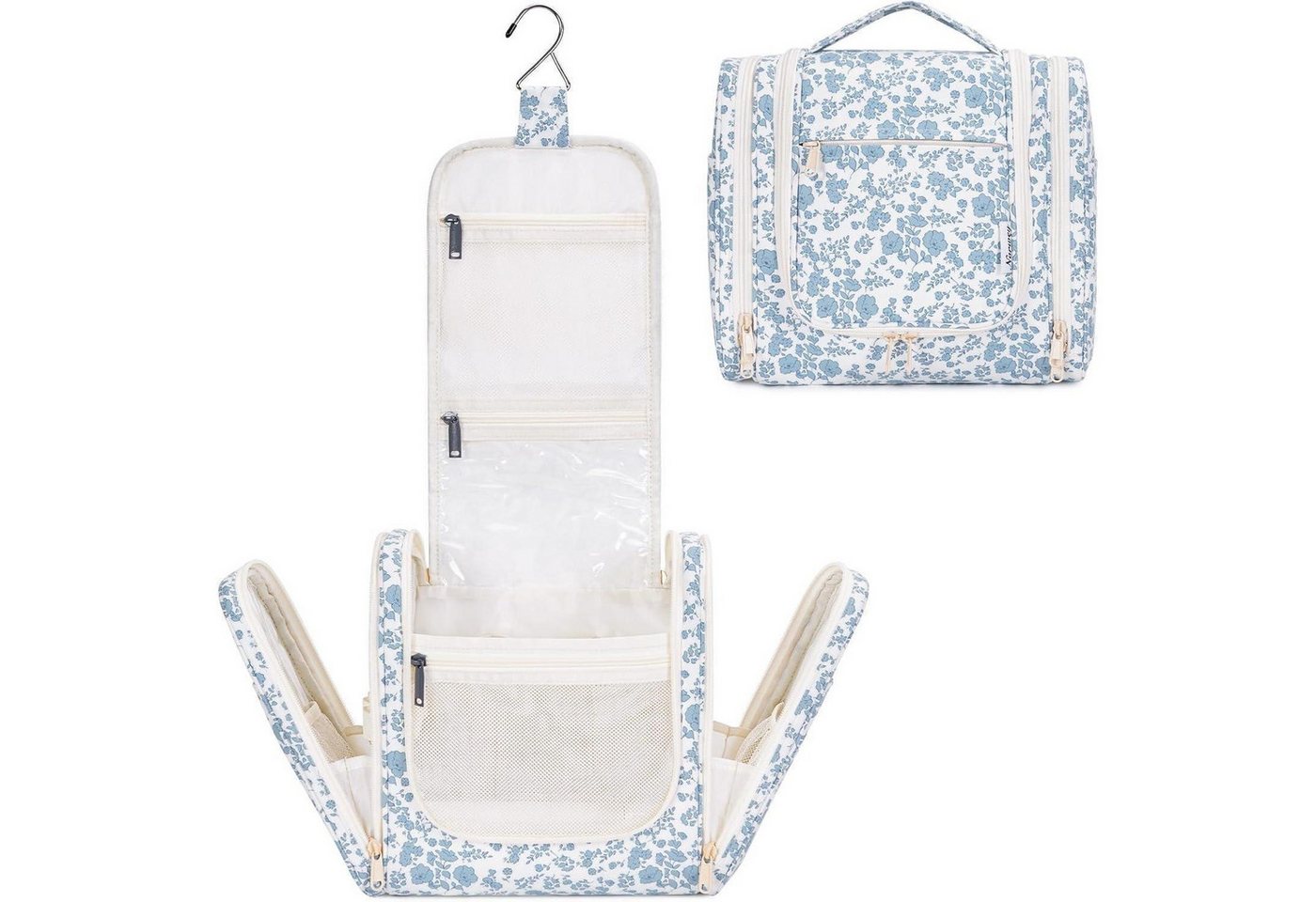 LuxusKollektion Kulturbeutel Kulturtasche Kosmetiktasche Damen Herren Aufhängen Kleine Blaue Blume von LuxusKollektion