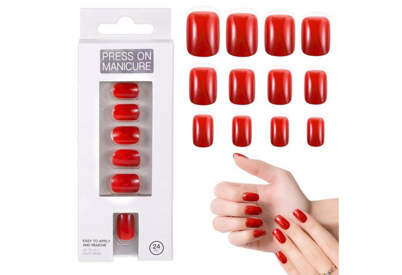 LuxusKollektion Kunstfingernägel 24 Rote Künstliche Fingernägel Selbstklebend Full Cover Set von LuxusKollektion