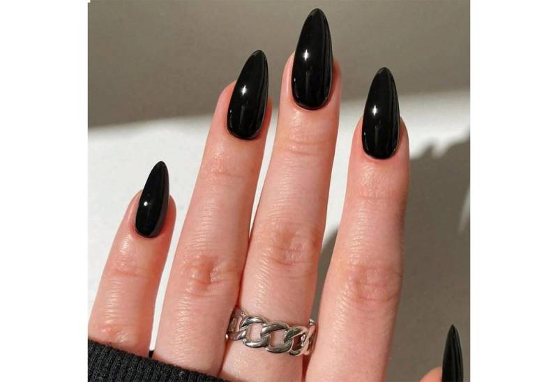 LuxusKollektion Kunstfingernägel 24 Schwarz Mandel Press On Nägel Mittellang - Klebrig - Stiletto von LuxusKollektion