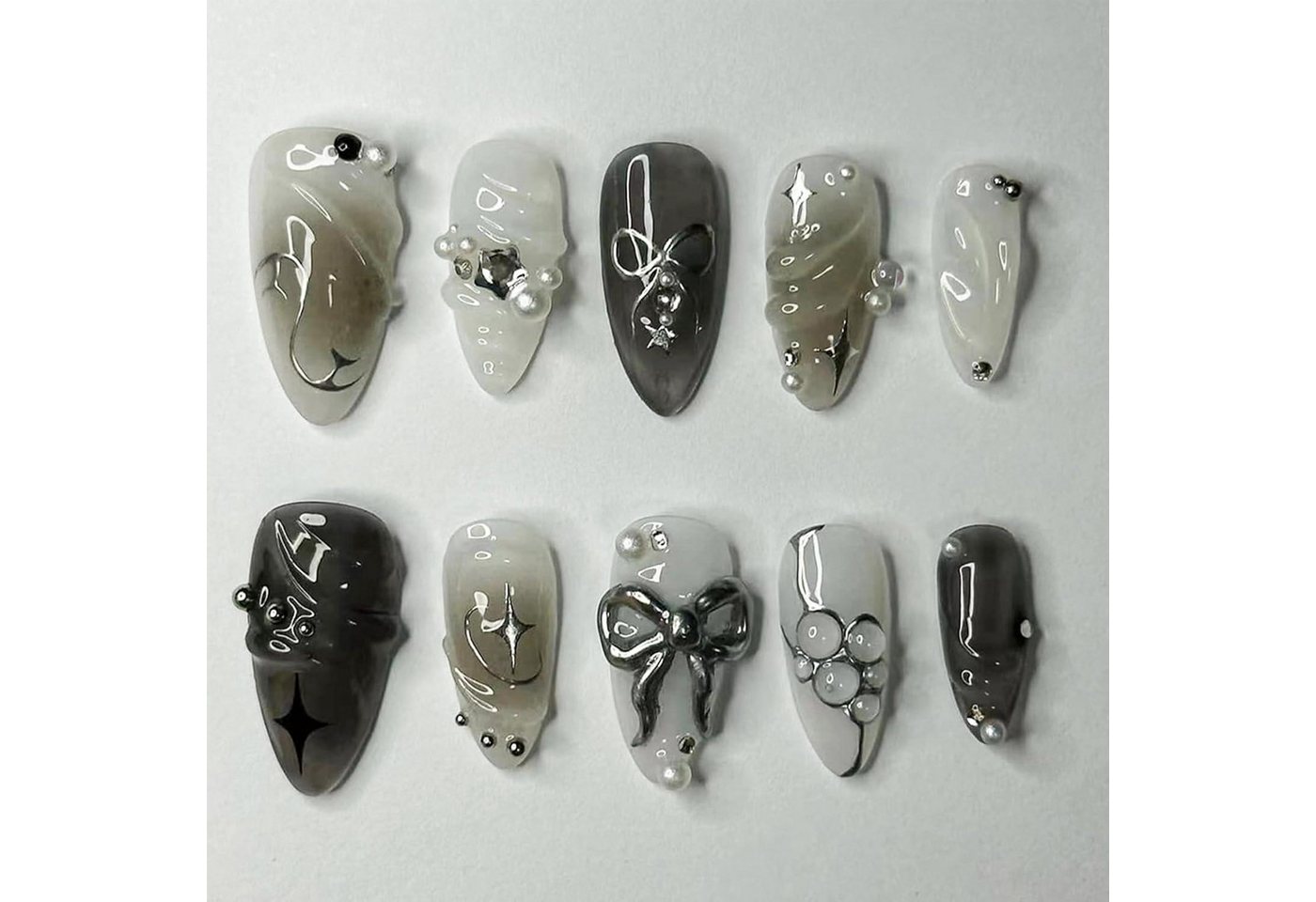 LuxusKollektion Kunstfingernägel 24 Stück Black Press on Nails Almond Perlen Design Gradient LuxusKollektion Kunstfingernägel 24 Stück Black Press on Nails Almond Perlen Design Gradient von LuxusKollektion