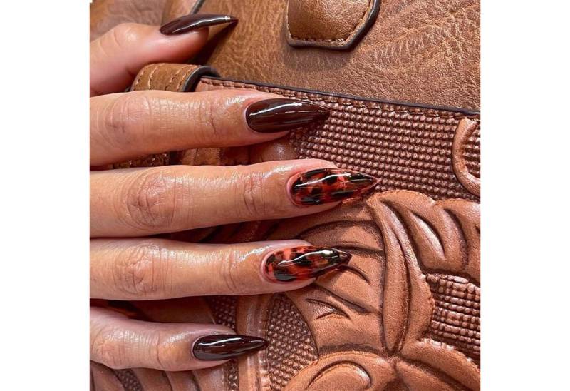 LuxusKollektion Kunstfingernägel 24 Stück Braune Stiletto Leopard Print Acryl Nägel Herbst Design von LuxusKollektion