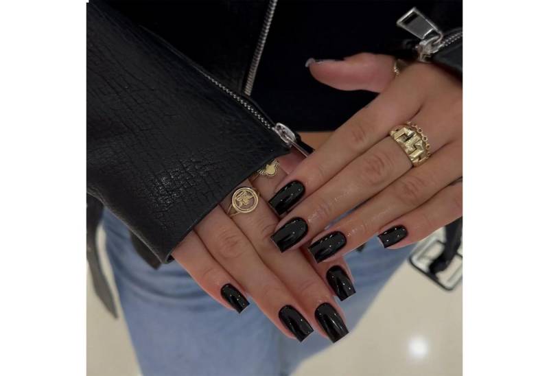 LuxusKollektion Kunstfingernägel 24 Stück Schwarze Glasierte Akrylnägel - Quadratische Falsche Nägel von LuxusKollektion