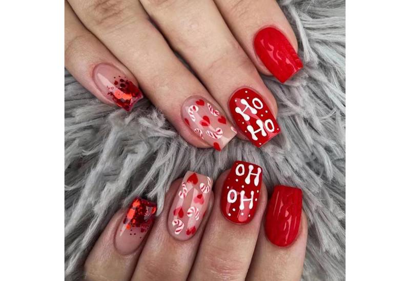 LuxusKollektion Kunstfingernägel 24 Stück Weihnachts Nägel Aufkleben Rot Glitzer Acryl Full Cover Press von LuxusKollektion