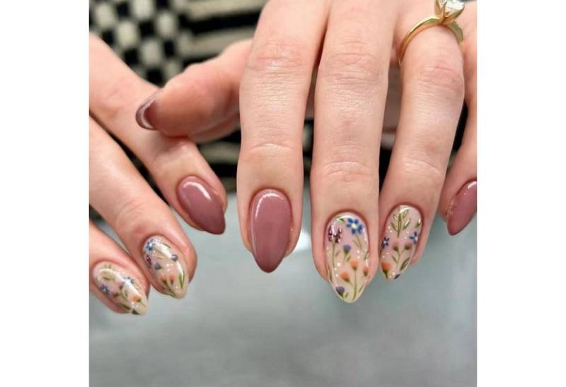LuxusKollektion Kunstfingernägel 24 Stücke Almond Press on Nägel Herbst Blumen Design Glänzend Acryl von LuxusKollektion