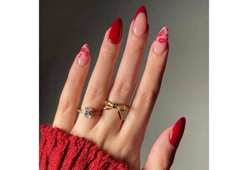 LuxusKollektion Kunstfingernägel 24er Set Valentinstag Press-On Nägel Mandelform Rote Lippen Glitzer von LuxusKollektion
