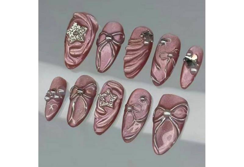 LuxusKollektion Kunstfingernägel Aufdrücknägel 24 Stück Schleife Frauen Mädchen design-6 von LuxusKollektion