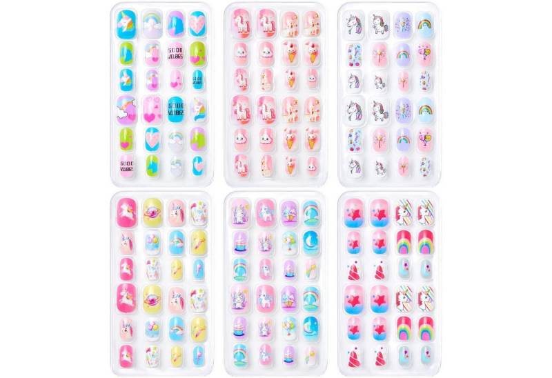LuxusKollektion Kunstfingernägel Falsche Nägel 144 Kinder Jellykleber 6 Designs Mädchen Colorful Set H von LuxusKollektion