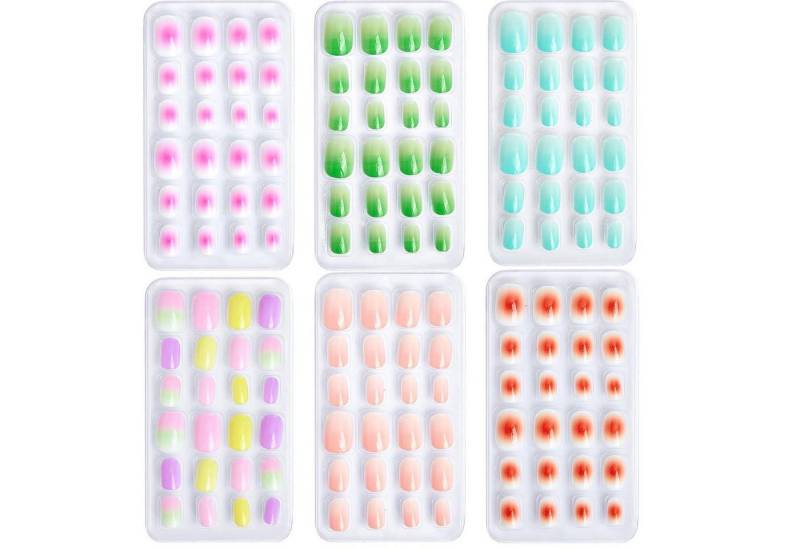 LuxusKollektion Kunstfingernägel Falsche Nägel 144 Stück Kinder Jelly Kleber 6 Designs Colorful Set F von LuxusKollektion