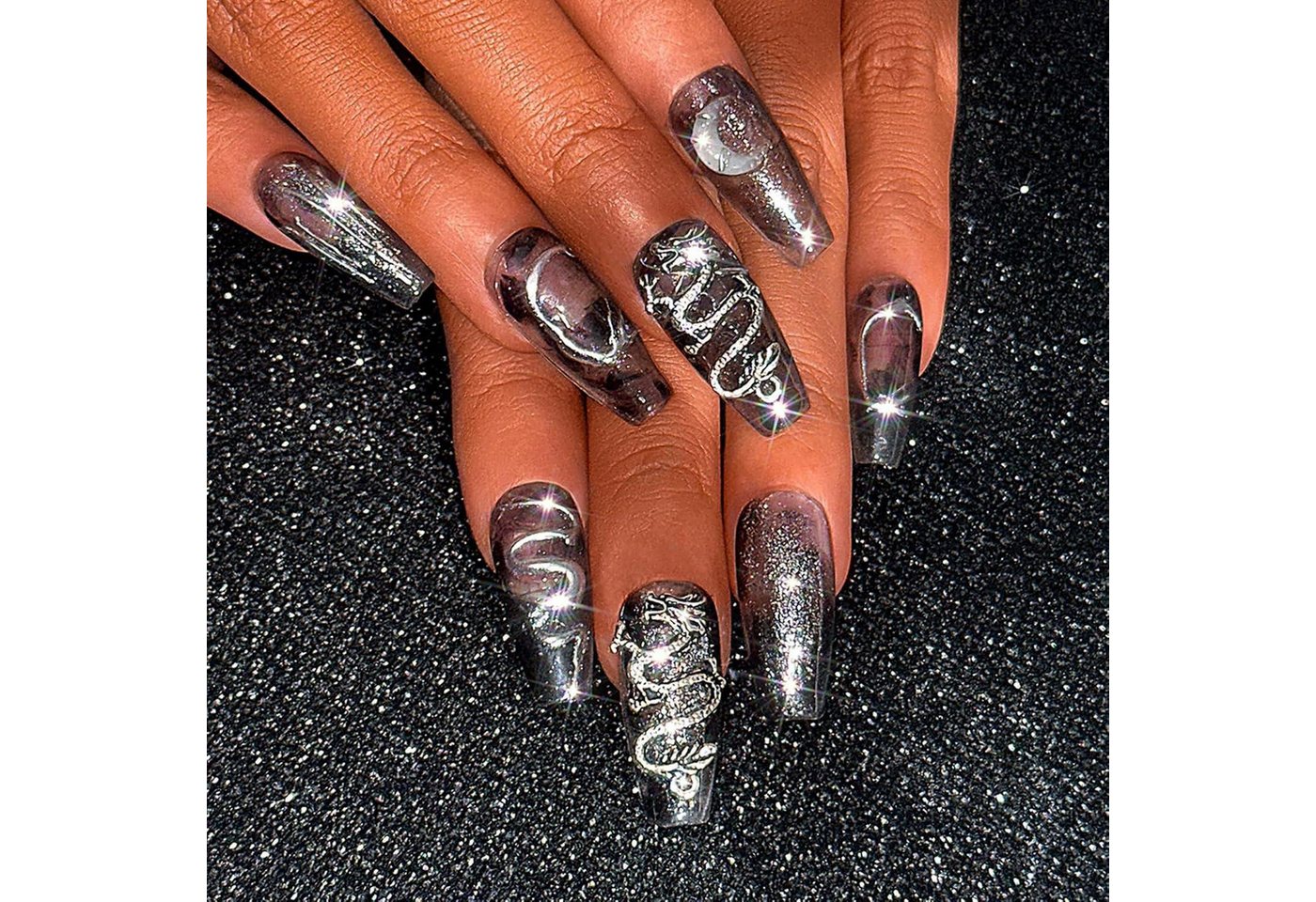 LuxusKollektion Kunstfingernägel Falsche Nägel 3D Drache Kristall Mond Strass Abnehmbar Z von LuxusKollektion