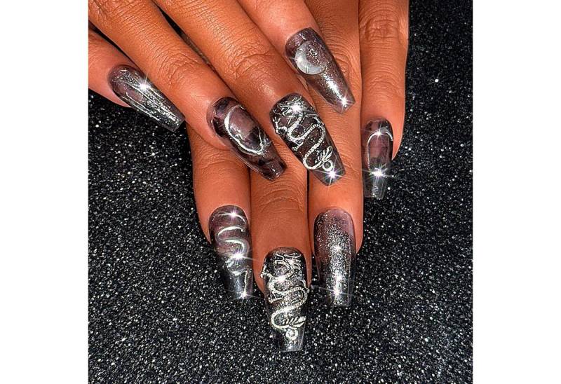 LuxusKollektion Kunstfingernägel Falsche Nägel 3D Drache Kristall Mond Strass Abnehmbar Z von LuxusKollektion