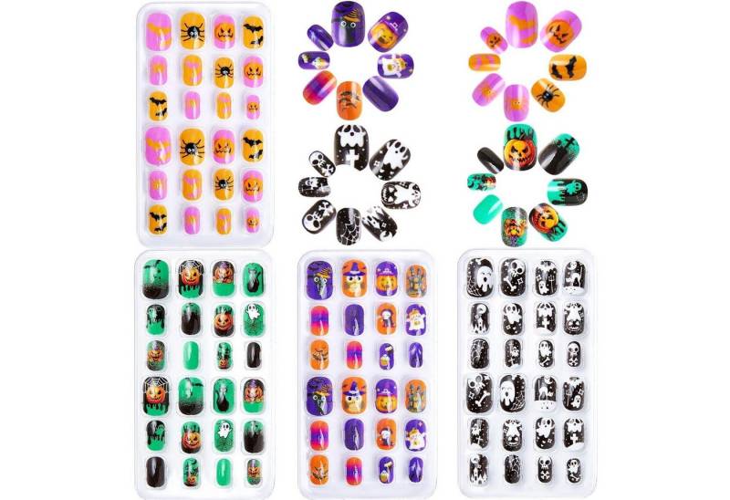 LuxusKollektion Kunstfingernägel Falsche Nägel 96 Schwarz Kinder Black Purple Halloween 1 ml (1er Pack) von LuxusKollektion