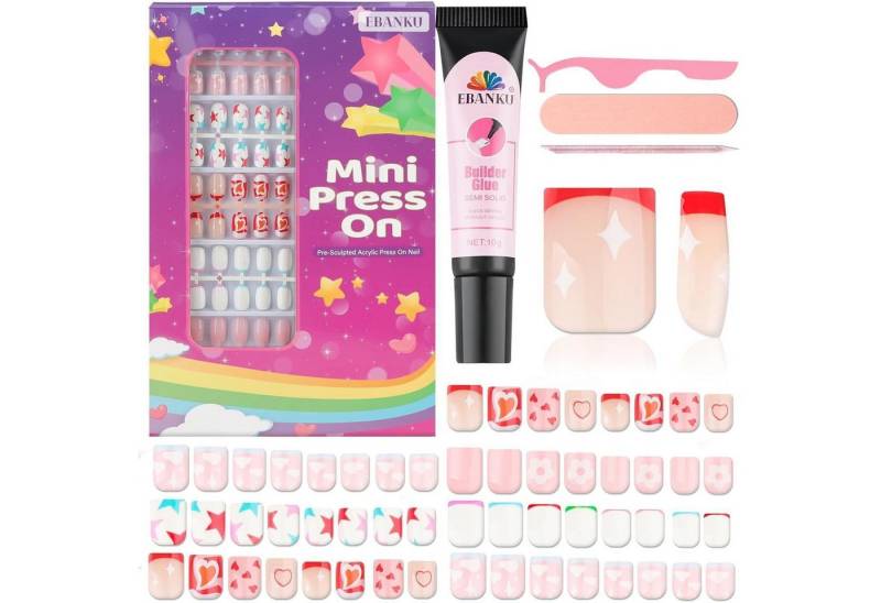 LuxusKollektion Kunstfingernägel Falsche Nägel Kinder 130 Stück Mädchen französisch rosa Regenbogen von LuxusKollektion