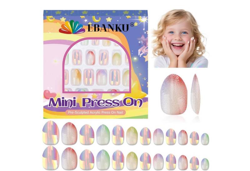 LuxusKollektion Kunstfingernägel Falsche Nägel Kinder 24 Stück Presse Kits Mädchen Bunt von LuxusKollektion