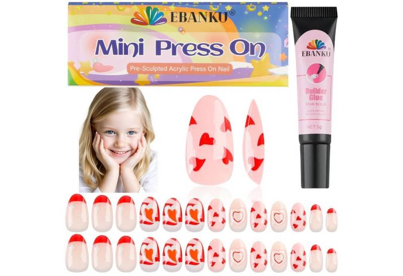 LuxusKollektion Kunstfingernägel Falsche Nägel Kinder Mädchen 26 Stück 1 Pack Presse Rotes Herz von LuxusKollektion