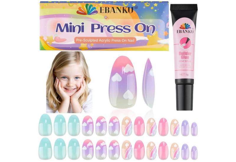 LuxusKollektion Kunstfingernägel Falsche Nägel Kinder Mädchen 26 Stück Presse Kits Buntes von LuxusKollektion