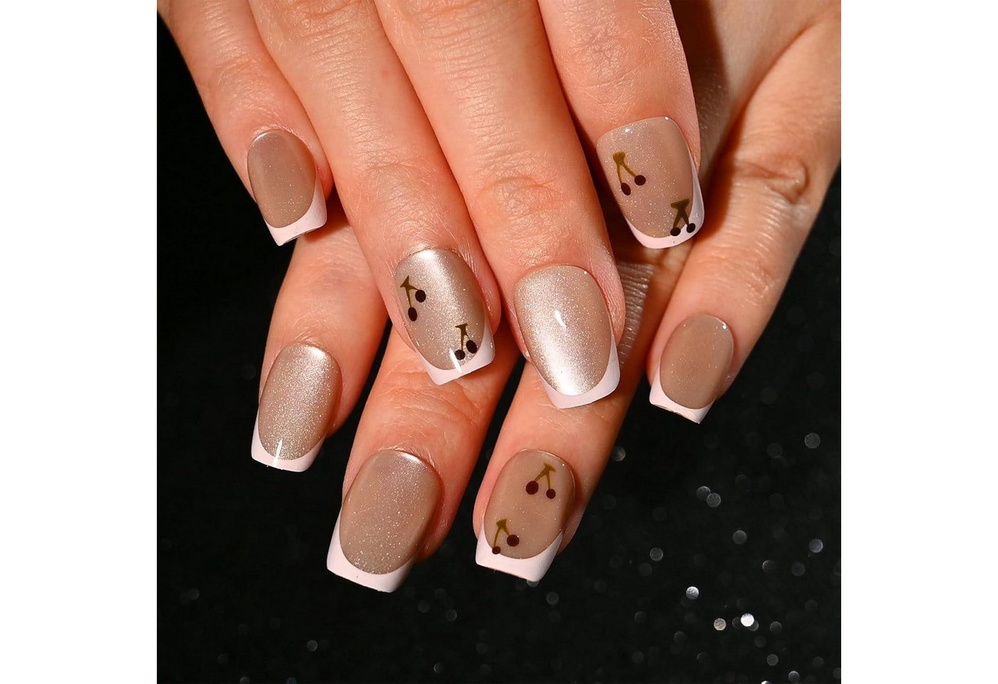 LuxusKollektion Kunstfingernägel Falsche Nägel Sarg Katzenauge Französische Spitze 30 Stück Kirsche von LuxusKollektion